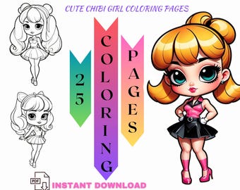 Chibi Girl Coloring Page, Printable Kawaii Art, Anime Style Coloring Sheet, Digital Download