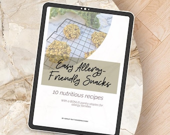 Snacks aptos para niños con alergias / 10 recetas fáciles / Sin frutos secos ni lácteos ni huevos / Libro de cocina imprimible apto para niños pequeños y escolares