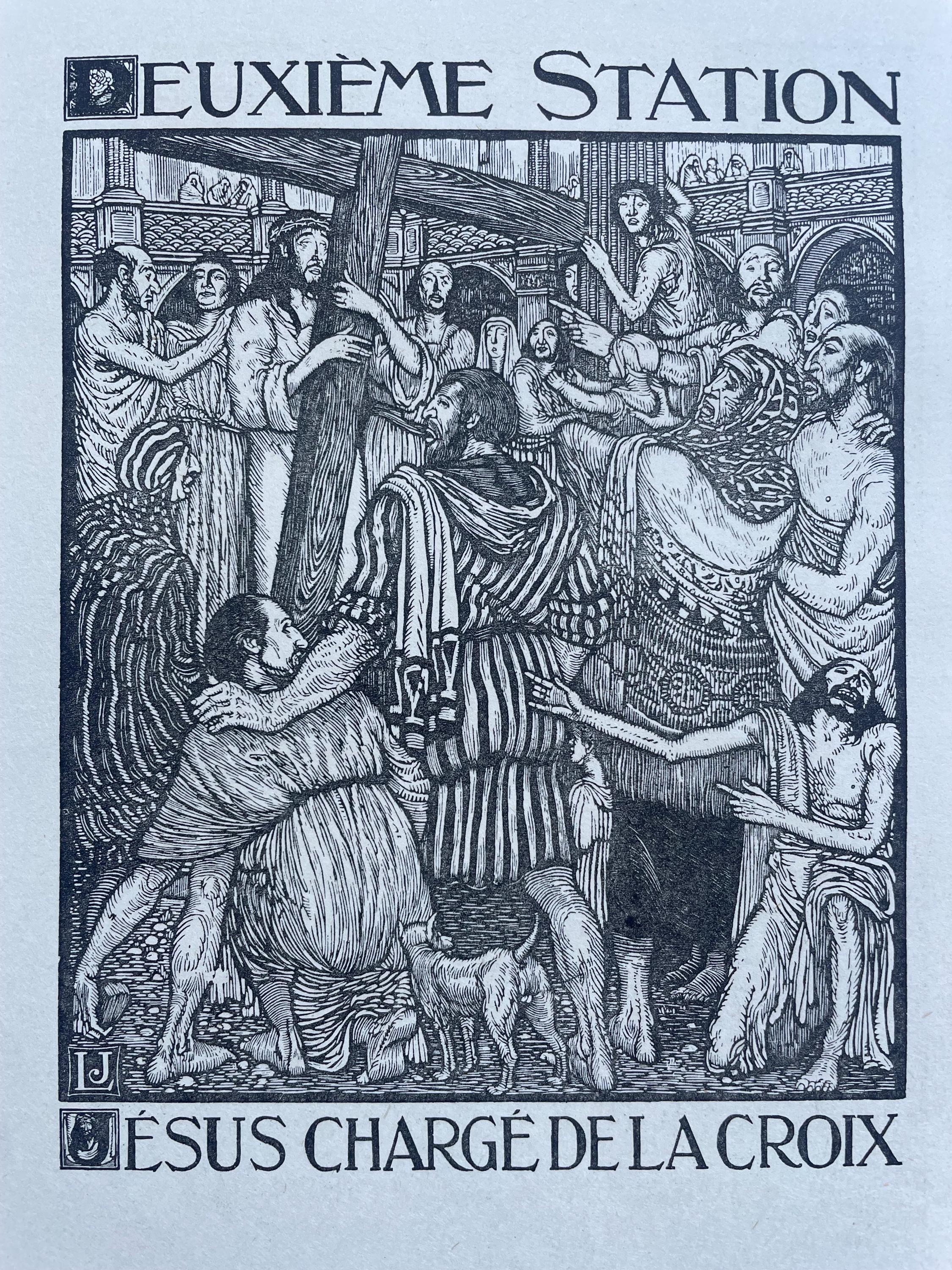 Stampa antica del 1924: Seconda stazione della Via Crucis di Louis Jou (con passepartout) Passione di Gesù