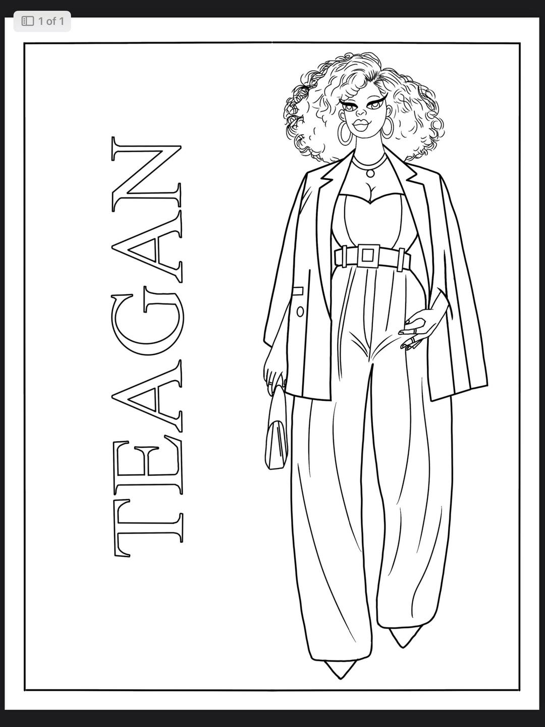 Teagan Coloring PageColoring Page Etsy