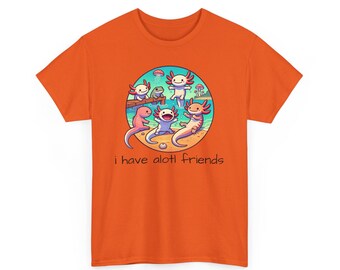 Funny Axolotl with Friends Unisex Heavy Cotton Tee, Cute Animal Graphic Shirt, Fun Tee for Animal Lovers, Gift for Axolotl Enthusiasts,