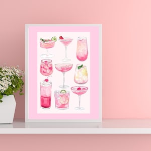 Trendy Neutral Wall Art, Pink Wall Art, Cocktail Poster, Cocktail Wall Art, Instant Download, Dorm Apartment Poster, Digital, Mocktail