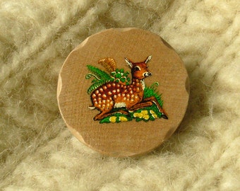 fawn and fern wooden brooch