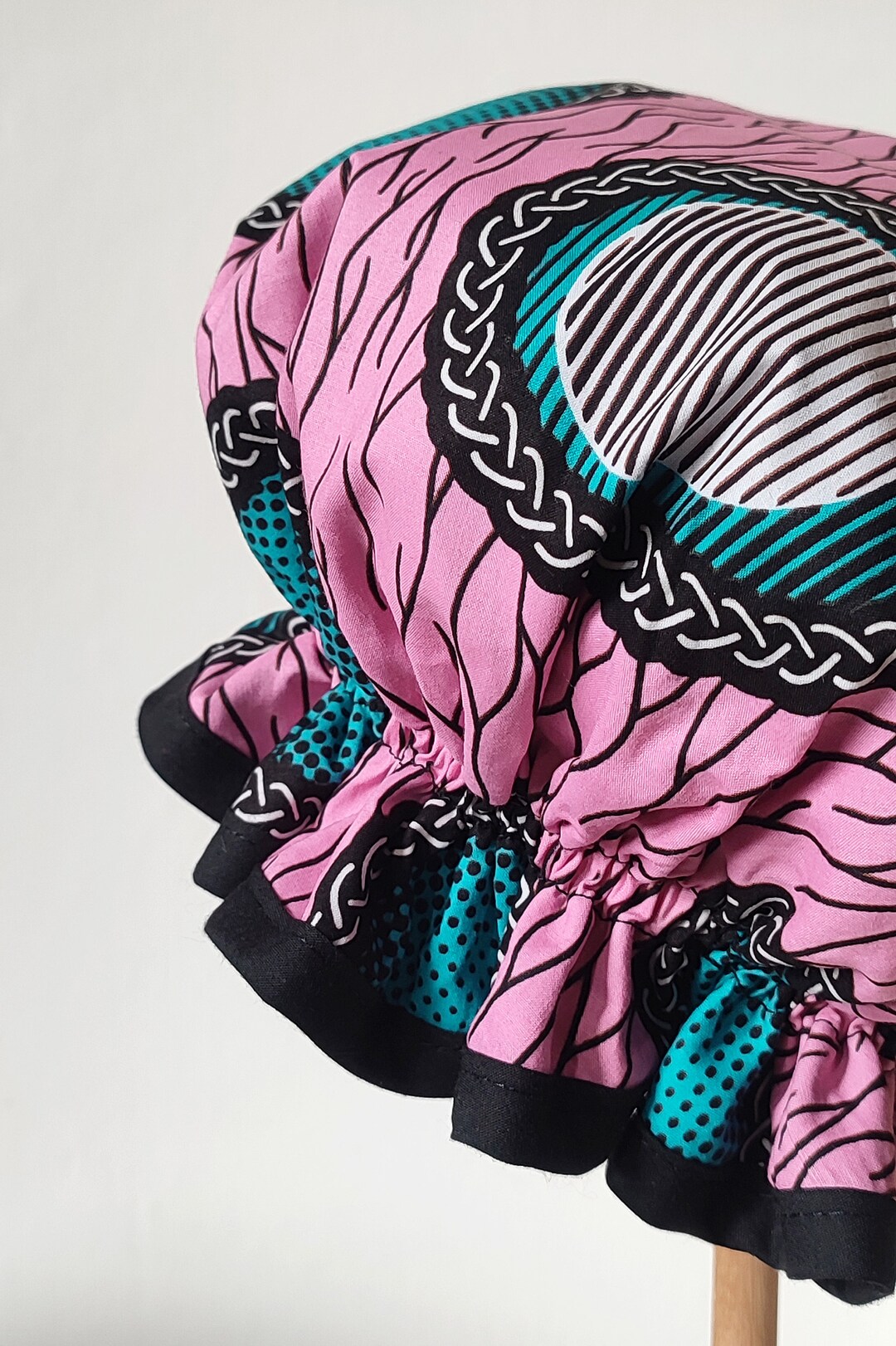 Frilly Ankara Cotton Shower Cap, Dutch Wax Print, Pink, Black, Teal - Etsy