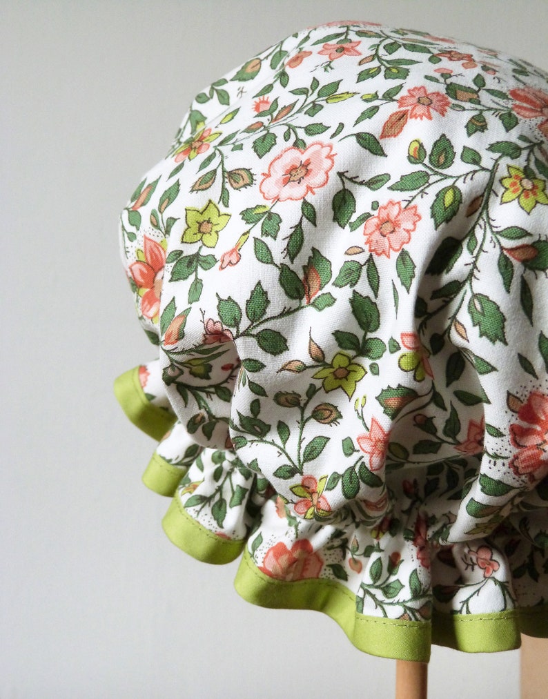 Dimity, frilly floral shower cap bath bonnet in vintage Saderson fabric ready to ship image 3