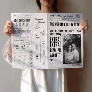 Newspaper wedding program, Newspaper template, Wedding newspaper, Newspaper wedding, Wedding timeline, Wedding crossword, Wedding itinerary