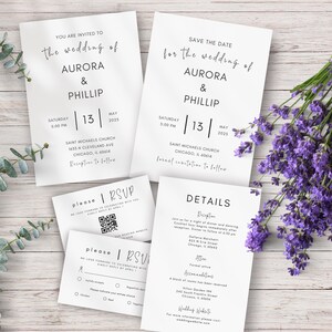 Wedding invitation template, Elegant wedding invitation suite, Photo wedding invitation, Elegant wedding invite, details card, wedding RSVP