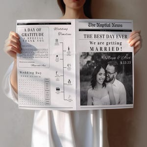 Newspaper wedding program, Newspaper template, Wedding newspaper, Newspaper wedding, Wedding timeline, Wedding crossword, Wedding itinerary