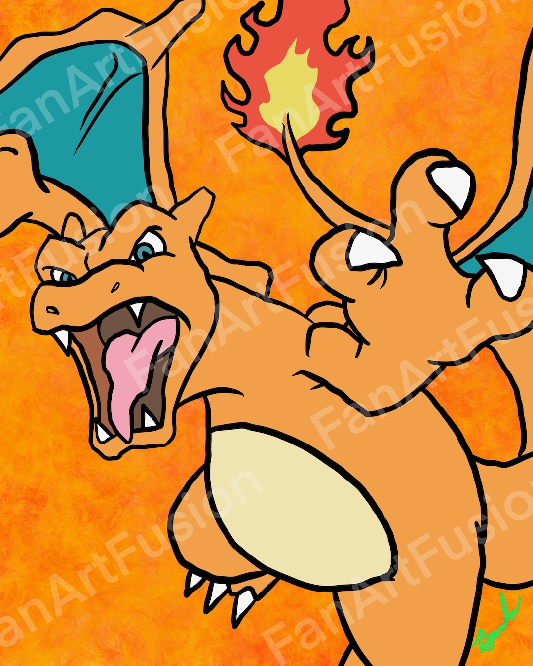 Charizard Pokemon Hand Drawn Cartoon - Etsy