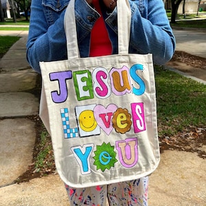 JESUS LOVES YOU - tote bag, Bible study bag, cute bag, scripture bag, bible bag, women bags, cute totes, bible study tote