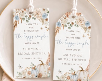 PRINTED Bridal Shower Favor Tags, Falling in Love, Fall Floral, Customized w/ Your Wording
