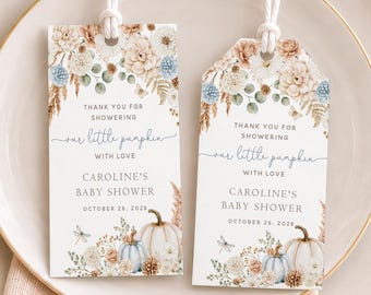 PRINTED Baby Shower Favor Tags,  Little Pumpkin, Fall Floral, Customized w/ Your Wording