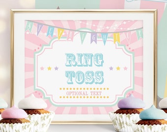 PRINTABLE Pastel Circus/Carnival Game Sign- Pink Burst | Includes 8 x 10 and 11 x 14 | Edit Text in Corjl Design App