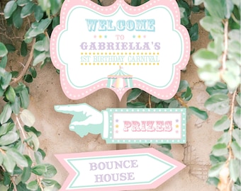 PRINTED Pastel Circus/Carnival Directional Signs- Set of 8 | Choose Poster Stock or Foam Core Signs | Personalized, Printed, Shipped