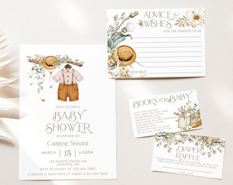 PRINTABLE Storybook Baby Shower Invitation Suite- Baby Boy | Invitation & Insert Cards | Fairytale Shower | Edit Text in Corjl Design App
