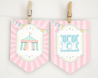 PRINTABLE Pastel Circus Banner with Editable Letter Pieces | Make Any Wording You Like | Edit Text in Corjl, Download and Print!