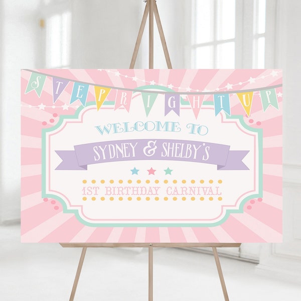 PRINTED Pastel Circus/Carnival Horizontal Welcome Sign- Pink Burst | Choose Size | Poster or Foam Core | Personalized, Printed, Shipped
