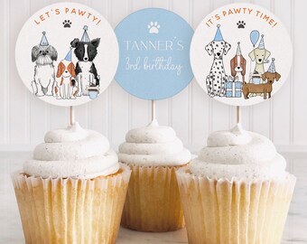 Dog Pawty Cupcake Toppers: Editable Puppy Party Decor (Digital Download)