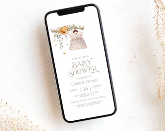 Editable Vintage Baby Shower Smart Phone Invitation- Baby Girl | Text Message Invite | Edit in Corjl, Download, and Send!