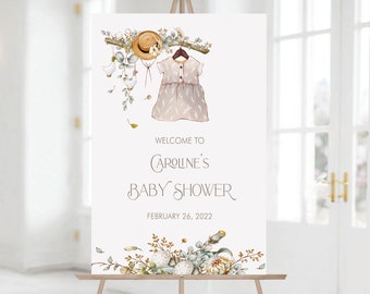 PRINTABLE Vintage Baby Shower Welcome Sign- Baby Girl | 7 Sizes Included | Edit Text in Corjl, Download and Print!