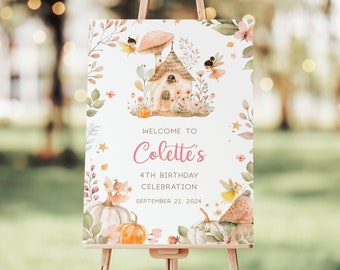PRINTED Autumn Fairies Welcome Sign, Fairy 1st, Fall Birthday, Customized w/ Your Wording