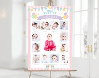 PRINTABLE Pastel Circus/Carnival 1st Year Photo Sign | 3 Sizes Included | Add Your Photos, Edit Tex, and Print!