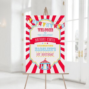 PRINTABLE Bright Red Circus/Carnival Vertical Welcome Sign- Burst | 8 Sizes Included | Edit Text in Corjl, Download and Print!