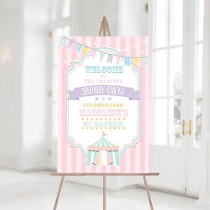 PRINTED Pastel Circus/Carnival Welcome Vertical Sign- Pink Stripes | Choose Size | Poster or Foam Core | Personalized, Printed, Shipped