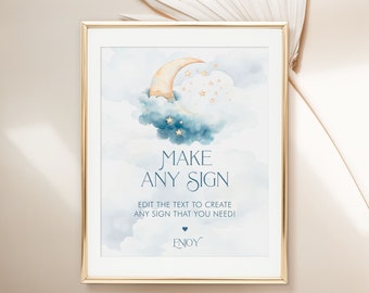 Babyshower-skylt med månen: Redigerbar måne- och stjärndekor (digital nedladdning)