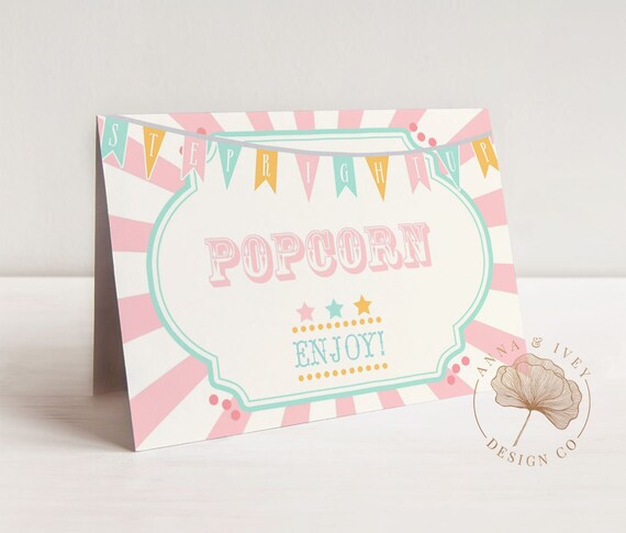 PRINTABLE Pink & Mint Circus/Carnival Buffet/Food Cards- Pink and Ivory Sunburst | Place or Name Cards | Edit Text in Corjl Design App Il_570xn