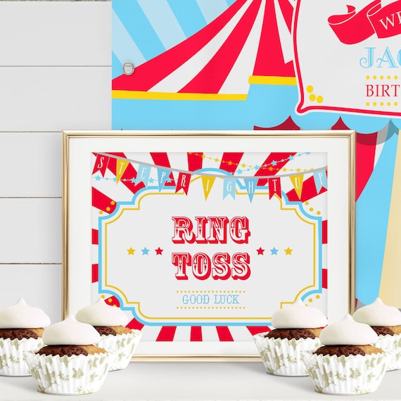 PRINTABLE Bright Red Circus/Carnival Game Sign- Red Sunburst | Includes 8 x 10 & 11 x 14 | Edit Text in Corjl Design App Il_570xn