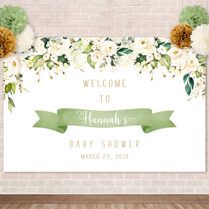 For Weddings Choose Your Size Personalized Printed PRINTED White Floral Vinyl Backdrop BabyBridal Showers or Birthdays Shipped