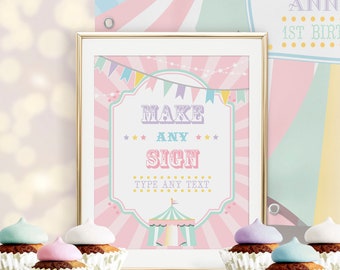 PRINTABLE Pastel Circus/Carnival DIY Sign- Pink Burst | Make Your Own Sign | Includes 8 x 10 and 11 x 14 | Edit Text in Corjl Design App