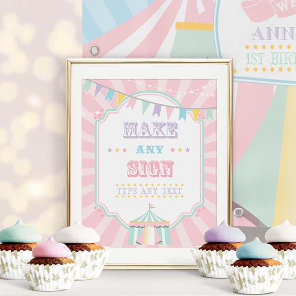 PRINTABLE Pastel Circus/Carnival DIY Sign- Pink Burst | Make Your Own Sign | Includes 8 x 10 and 11 x 14 | Edit Text in Corjl Design App