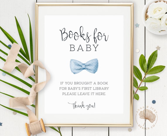 PRINTABLE Light Blue Bow Tie Books for Baby Sign | Includes 8 x 10 and 11 x 14 Sizes | Edit in Corjl, Download and Print! Il_570xn