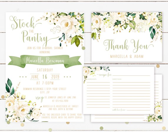 Printable Editable White Floral Invitation Package Bridal
