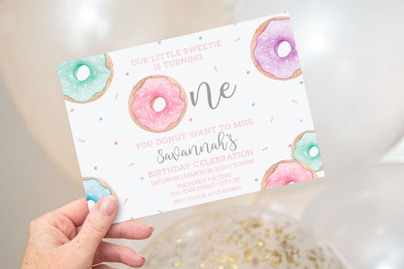PRINTABLE Donut Party Invitation | Perfect for 1st Birthdays | Fully Editable Text | Edit Text in Corjl Design App Il_570xn