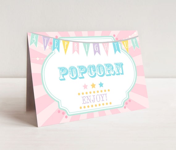 PRINTABLE Pastel Circus/Carnival Buffet/Food Cards- Pink Burst | Place or Name Cards | Edit Text in Corjl Design App Il_570xn