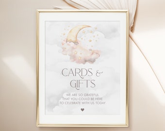 PRINTABLE Over the Moon Cards & Gifts Sign- Pink | 8 x 10 and 11 x 14 Sizes Included | Edit Text in Corjl Design App