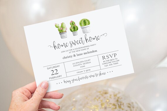 PRINTABLE Cactus Housewarming Invitation | Fully Editable Text | Edit Text in Corjl Design App Il_570xn