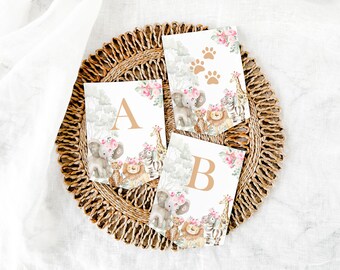 Wild One-verjaardagsbanner: roze jungledieren, bewerkbare letters (afdrukbare digitale download)