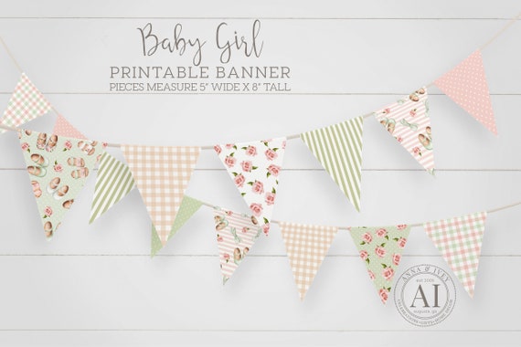 PRINTABLE Baby Girl Pennant Banner | Shabby Chic | Perfect for Nursery or Baby Shower | Instant Download | Just Print, Cut and Hang! Il_570xn