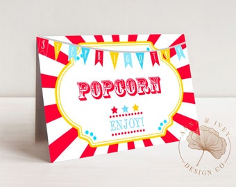 PRINTABLE Bright Red Circus/Carnival Buffet/Food Cards | Place or Name Cards | Edit Text in Corjl Design App