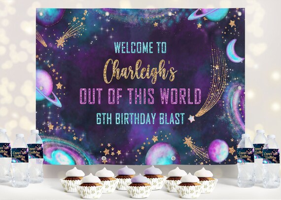 PRINTABLE Galaxy/Outer Space Backdrop | 4' Feet Tall x 6' Feet Wide | Customer Can Edit Text in Corjl App Il_570xn