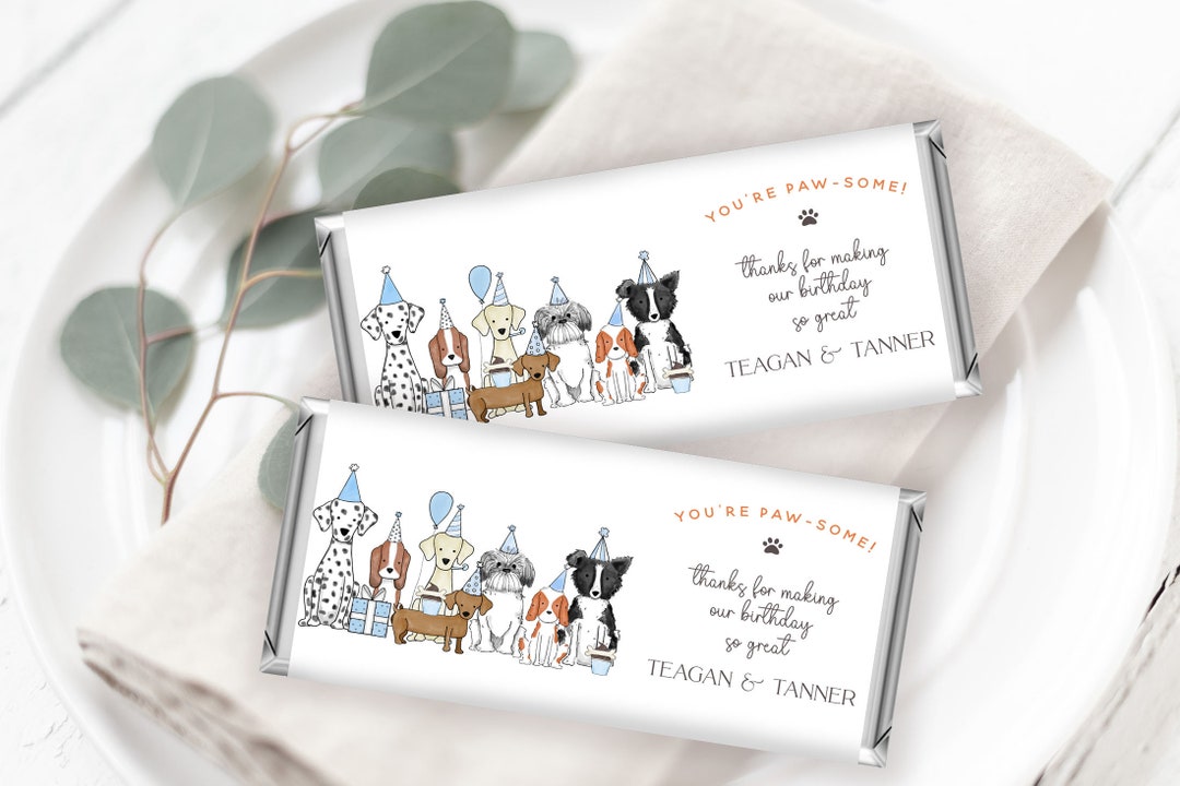 PRINTABLE Let's Pawty Chocolate Bar Wrappers- Blue | Dog/puppy Party ...