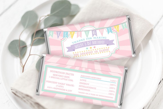 PRINTABLE Pastel Circus/Carnival Chocolate Bar Wrappers- Pink Burst | Hershey Candy Bar Wrappers | Edit Text in Corjl Design App Il_570xn
