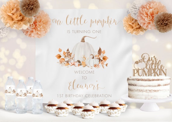 Ivory Pumpkins Birthday Backdrop | 4' x 4' | Digital/Printable File or Printed Vinyl Backdrop | Personalized w/ Your Wording Il_570xn
