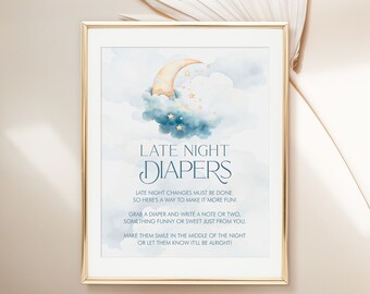 Over the Moon Baby Shower Late Night Diapers Sign (Digital Download)