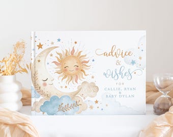PRINTED Sun Moon and Stars Baby Shower Advice/Guest Book, Customized w/ Your Wording