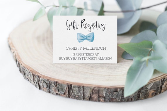 PRINTABLE Gift Registry Cards- Light Blue Bow Tie | Baby Shower Registry | Fully Editable Text | Edit Text in Corjl Design App Il_570xn